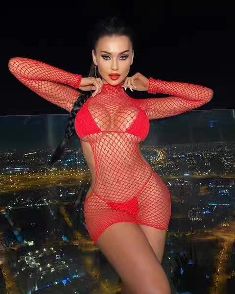 Erotic nightwear for women – sheer mesh set, sexy mesh bodysuit-style dress with cutouts