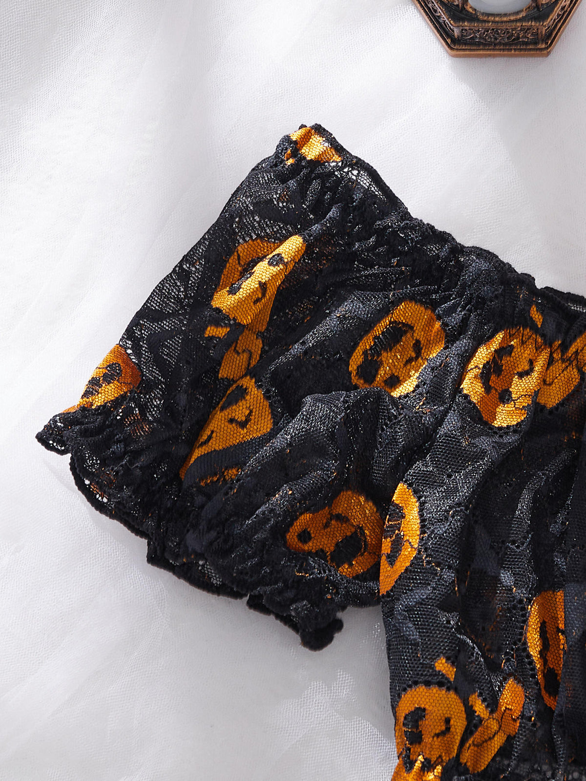 New Fashion Sexy Lingerie Role Play Halloween Costume Pumpkin Print Off-Shoulder Top Lingerie Sets